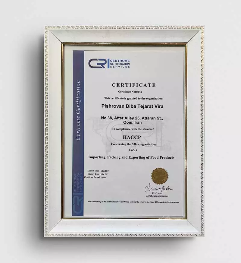 Virafruits HACCP certificate