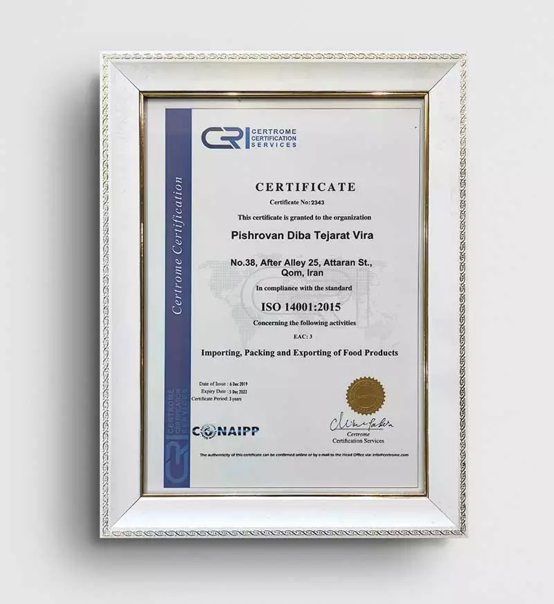 Virafruits iso 14001 certificate