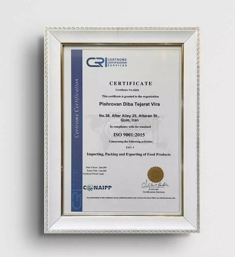 Virafruits iso 9001 certificate